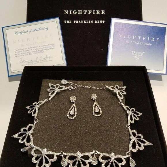 Franklin Mint Jewelry - Crystal Silver Necklace & Earrings Nightfire Franklin Mint SC35
